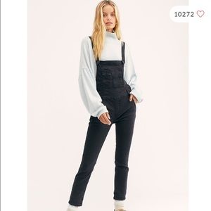 Free People Black Denim Overalls